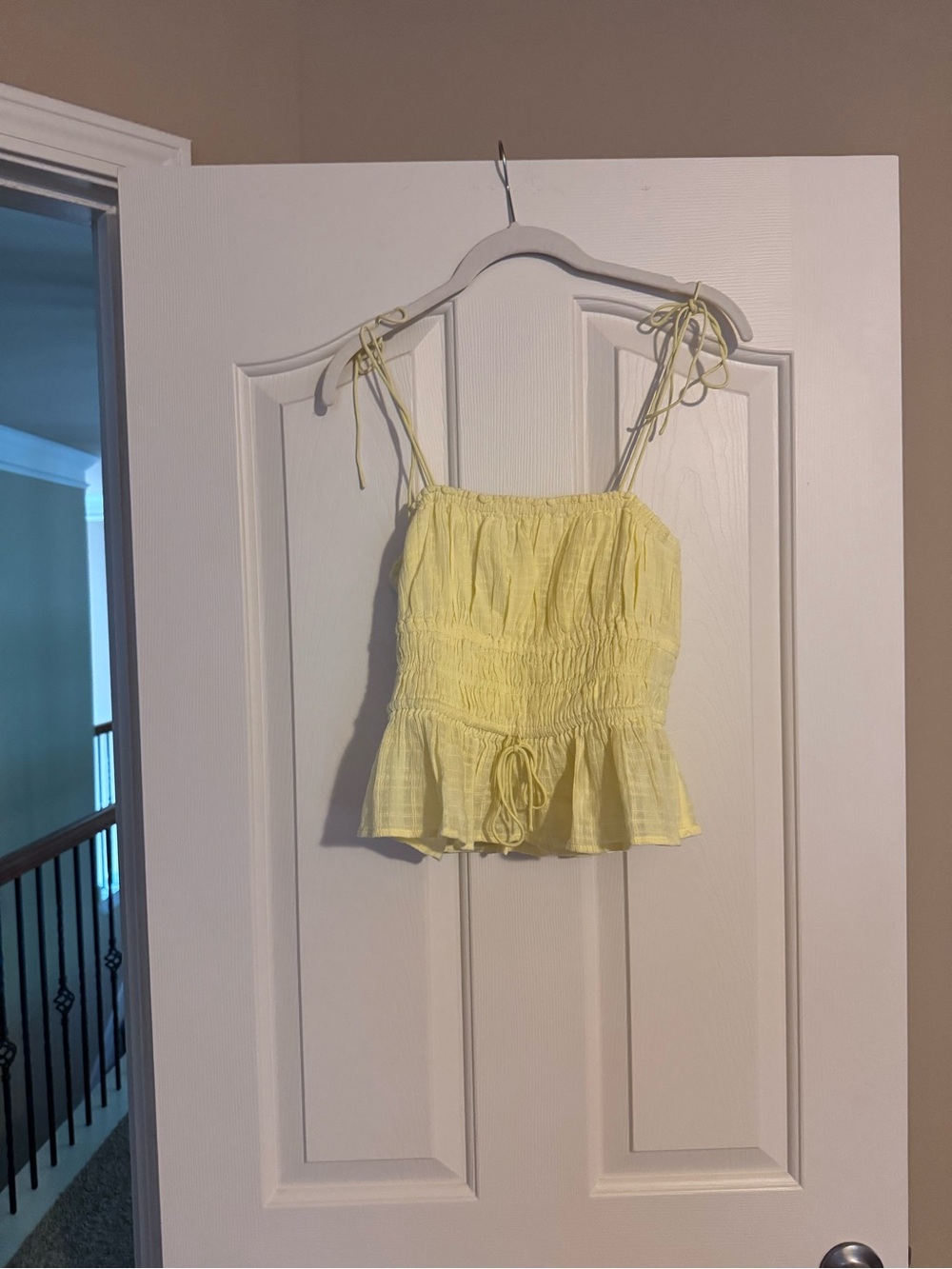 J Crew Yellow Tie-Strap Smocked Peplum Cami Top
